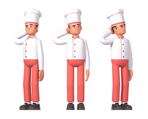 Wall Mural - 3d render of cook in white uniform thinking, making decision