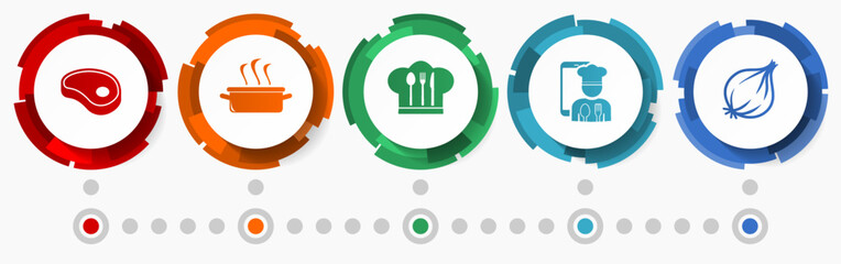 Leinwandbilder - Restaurant concept vector icon set, flat design web buttons, food infographic template