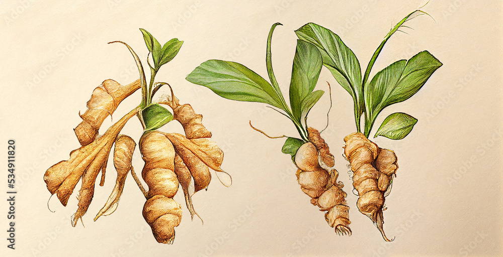 Photo Stock Ginger (Zingiber Officinale). Botanical illustration on white  paper. The best medicinal plants, their effects and contraindications.  Natural medicine. Plant properties. | Adobe Stock