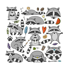 Poster - Racoons Family. Funny Characters. Art frame for your design