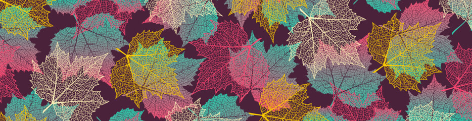 Wall Mural - floral vector banner with autumn leaves. seasonal plant print for greeting card, cover. natural back