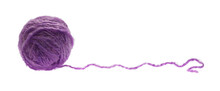 A Ball Of Purple Woolen Threads, Isolated On A White Background. Side View.