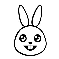 Wall Mural - Line art bunny emoticon. PNG with transparent background.