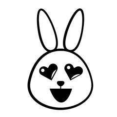 Canvas Print - Line art bunny emoticon. PNG with transparent background.
