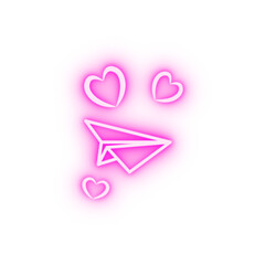 Sticker - paper airplane with hearts sketch neon icon