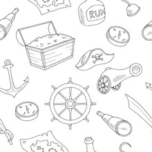 Pirate Graphic Black White Seamless Pattern Background Sketch Illustration Vector