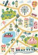 © Anna Ivanir - City map illustration with lake, animals, roads, vehicles, little houses, little village cartoon illustration.