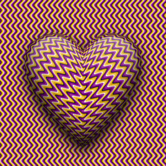 Canvas Print - Optical illusion moving heart on wavy striped background.