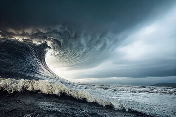 tsunami. wave to the sky. 3d illustration