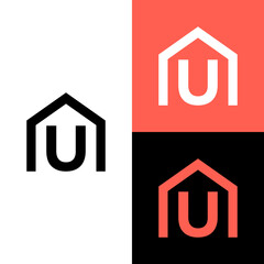 Monogram letter U with real estate logo design vector