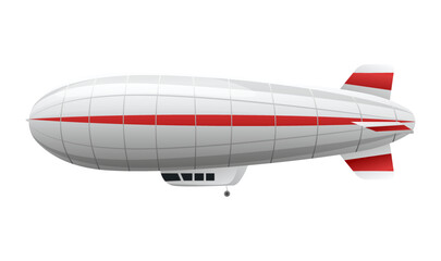 Wall Mural - Dirigible with red line, side view isolated on white background. Aero plane flight transport icon. Futuristic transportation for passengers. Concept airlines modern desing drawing. Vector illustration