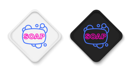 Canvas Print - Line Bar of soap icon isolated on white background. Soap bar with bubbles. Colorful outline concept. Vector