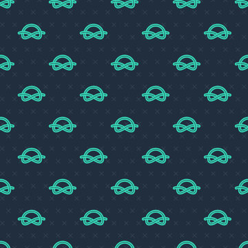Green line Nautical rope knots icon isolated seamless pattern on blue background. Rope tied in a knot. Vector