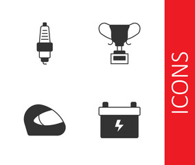 Wall Mural - Set Car battery, spark plug, Racing helmet and Award cup icon. Vector