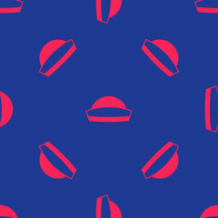 Poster - Red Sailor hat icon isolated seamless pattern on blue background. Vector