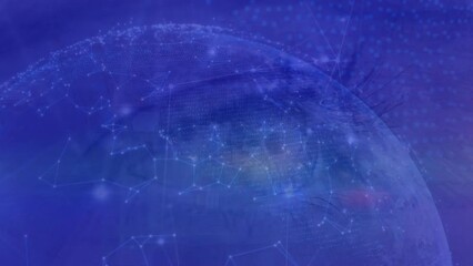 Wall Mural - animation of network of connections with data processing over globe and eye