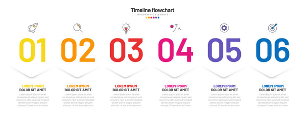 Poster - Timeline infographic design with 6 options or steps. Infographics for business concept. Can be used for presentations workflow layout, banner, process, diagram, flow chart, info graph, annual report.