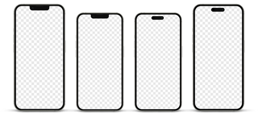 Leinwandbilder - 3D realistic high quality smartphone mockup with isolated background. Smart phone mockup collection. Device front view. 3D mobile phone with shadow on white background.