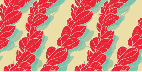 Red plant vector illustration pattern. Abstract flower background. Beautiful banner. Simple pastel colors.