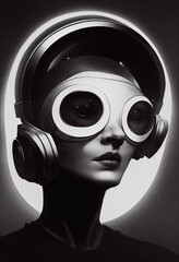 Wall Mural - fictional portrait of a sci-fi vintage girl. high-tech retro woman from the future. the concept of v