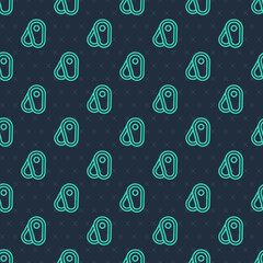 Wall Mural - Green line Steak meat icon isolated seamless pattern on blue background. Vector