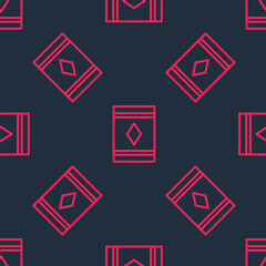 Canvas Print - Red line Magic carpet icon isolated seamless pattern on black background. Vector