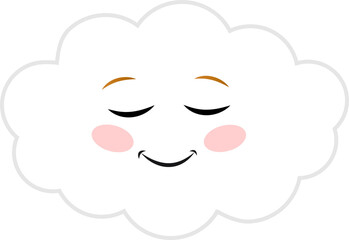Wall Mural - Cute cloud on  transparent background. White cartoon cloud with cute face, print or icon.