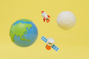 the moon is a satellite of the earth. the planet and the moon next to which is a space satellite and