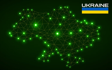 Poster - Ukriane map made with connected lines and glowing dots