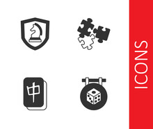 Set Game Dice, Chess, Mahjong Pieces And Puzzle Toy Icon. Vector