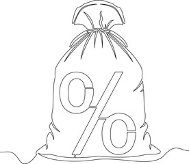 Wall Mural - Continuous line drawing bag with percent sign icon vector illustration concept