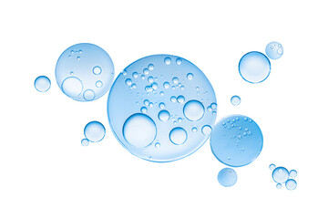 Hyaluronic acid cosmetic gel drops isolated on white background. Cleanser bubbles for design.