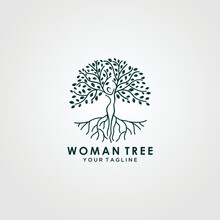 Abstract Human Tree Logo. Unique Tree Vector Illustration With Circles And Abstract Female Shapes.