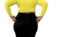 The back of a fat woman using hands to pinch on the hips Which is large and full of excess fat on white isolated background, to fat woman and health care concept.