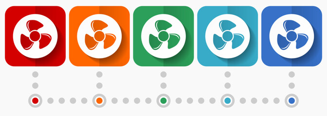 Poster - Fan vector icons, infographic template, set of flat design symbols in 5 color options