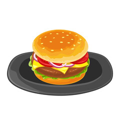 Wall Mural - Hamburger with meat, lettuce, cheese, onion and tomato