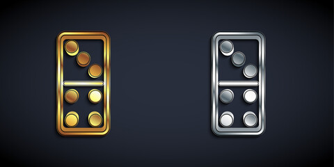 Gold and silver Domino icon isolated on black background. Long shadow style. Vector