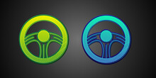 Green And Blue Racing Steering Wheel Icon Isolated On Black Background. Car Wheel Icon. Vector