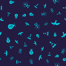 Set Location With Anchor, Bird Seagull, Submarine And Floating Buoy On Seamless Pattern. Vector