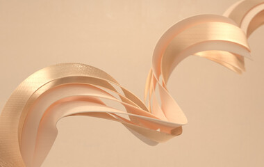 Sticker - Abstract beige and golden twisted geometric shapes, waves. Modern background 3d rendering