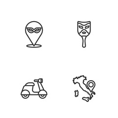 Sticker - Set line Map of Italy, Scooter, Carnival mask and icon. Vector