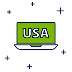 Sticker - Filled outline USA United states of america on laptop icon isolated on white background. Vector