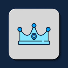 Canvas Print - Filled outline King crown icon isolated on blue background. Vector