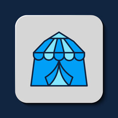 Poster - Filled outline Circus tent icon isolated on blue background. Carnival camping tent. Amusement park. Vector