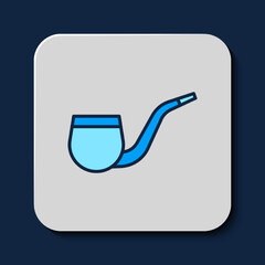 Sticker - Filled outline No pipe smoking icon isolated on blue background. Dont smoke. Tobacco pipe. Vector