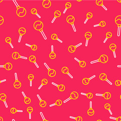 Poster - Line Lollipop icon isolated seamless pattern on red background. Food, delicious symbol. Happy Halloween party. Vector