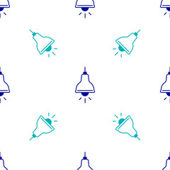 Canvas Print - Blue Lamp hanging icon isolated seamless pattern on white background. Ceiling lamp light bulb. Vector