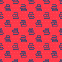 Poster - Blue line Book icon isolated seamless pattern on red background. Vector