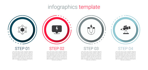 Sticker - Set Molecule, Lightning bolt, Magnet and Telescope. Business infographic template. Vector