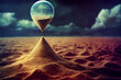 Surreal hourglass made of sand. Passage of time. 3D digital illustration. 